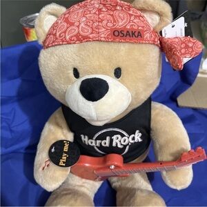 JAPAN OSAKA Hard Rock Rockin Rob Animated  Plush Teddy Bear w/ Guitar NWT 12”